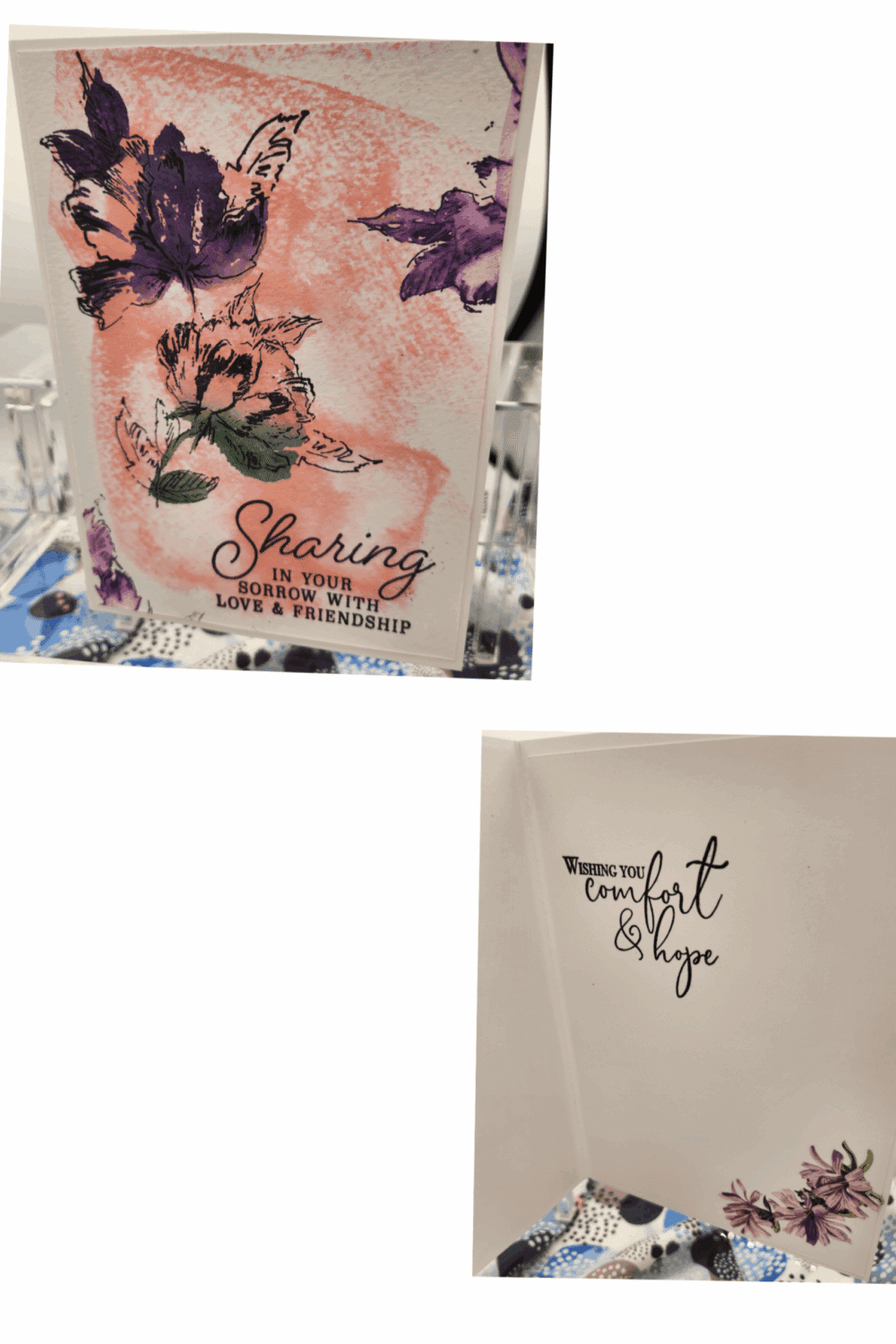 purple & pink blooms of comfort greeting card