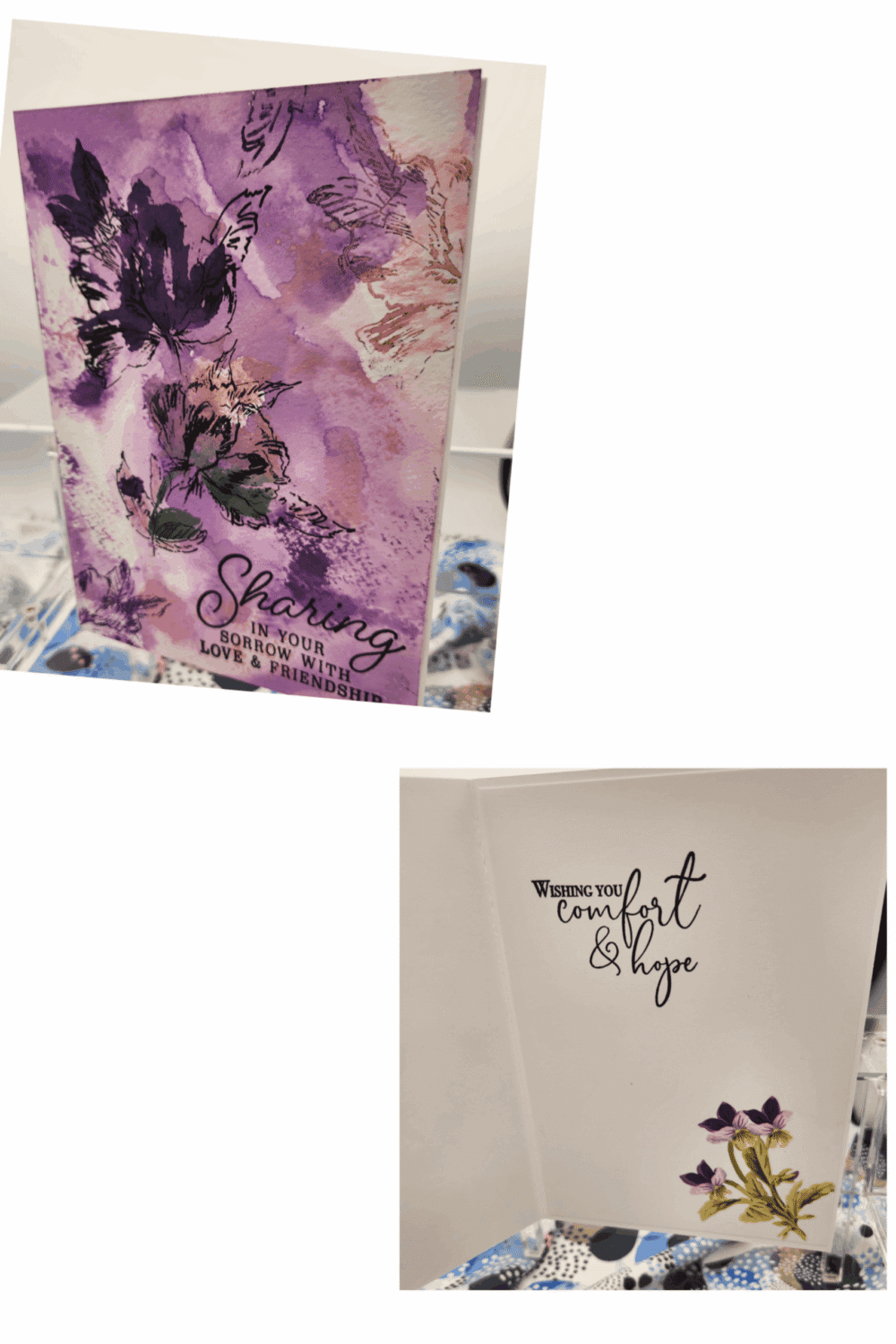 purple blooms of comfort greeting card