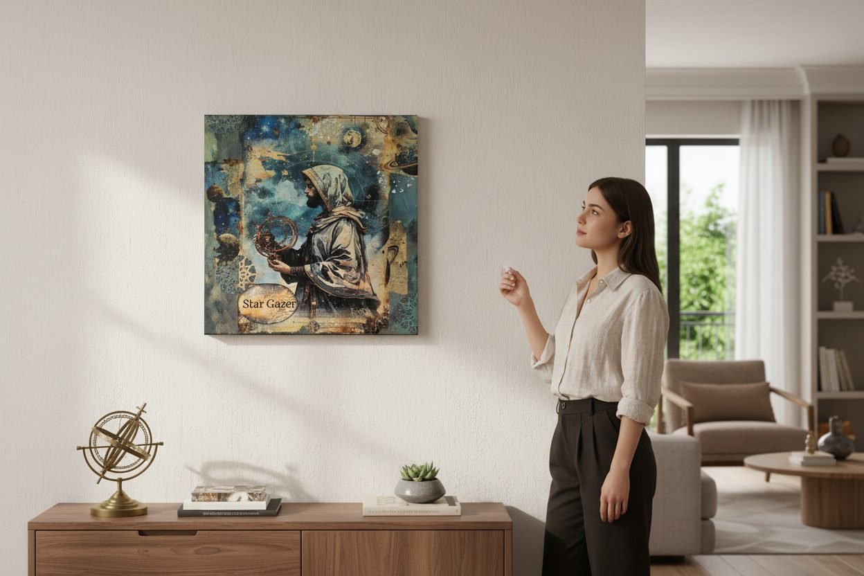 Star Gazer Wall Art | Celestial Canvas 12x12 - Image 3