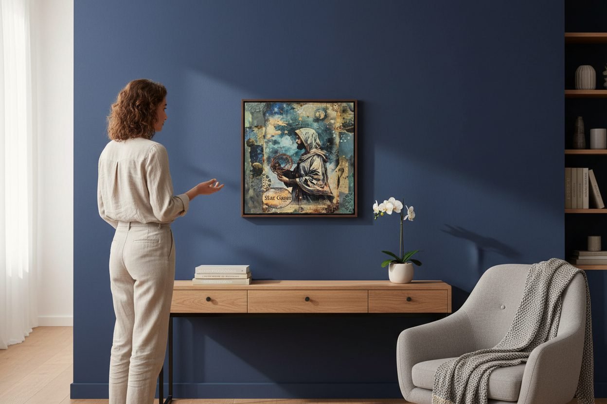 Star Gazer Wall Art | Celestial Canvas 12x12 - Image 2