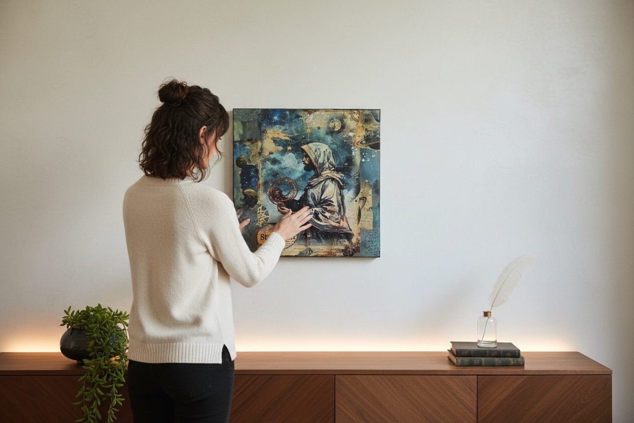 Star Gazer Wall Art | Celestial Canvas 12x12 - Image 4