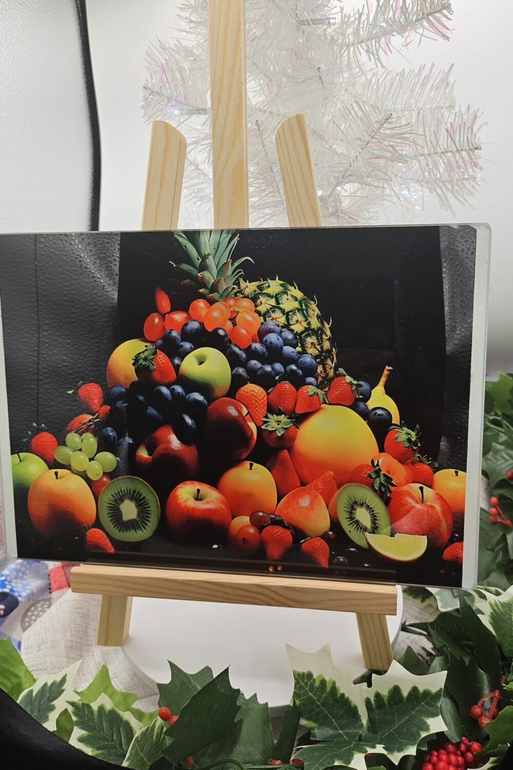 Colorful Fruit Cutting Board – Christmas Kitchen Décor | Festive Gift | Holiday Serving Board