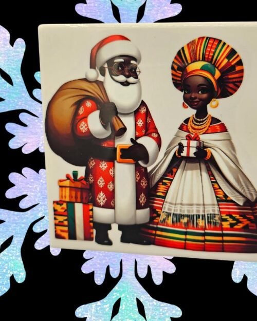 African American Mr. & Mrs. Santa Claus Coaster Set – Handcrafted Holiday Décor (Set of 2)