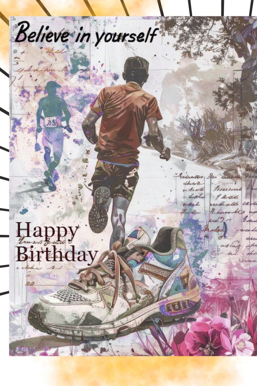 Artistic Birthday Card for Him: Running Shoe Design