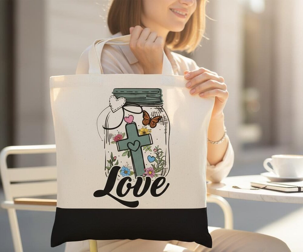 Faith Hope Love Tote Bag | Christian| Bible Verse-Inspired Canvas | Inspirational Gift | Floral Cross Design |
