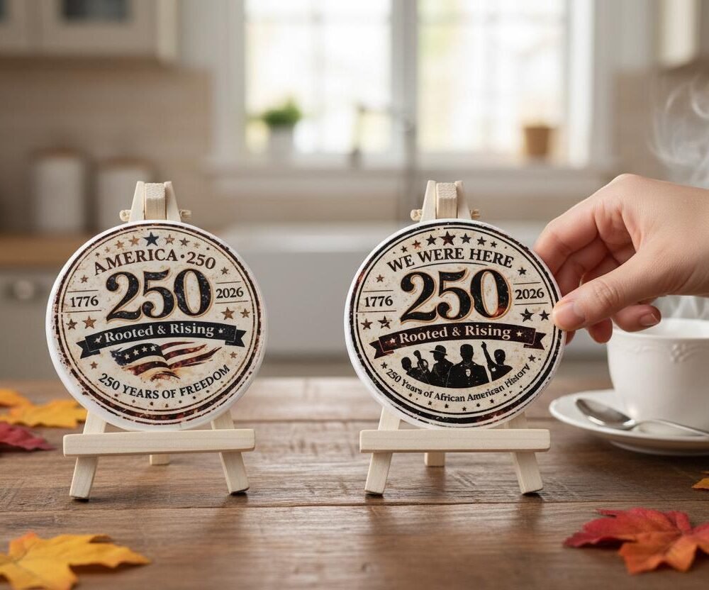 America 250 Commemorative Rooted & Rising Coaster Set | We Were Here | African American History Keepsake