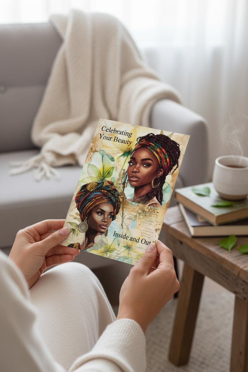 Elegant Black Woman Art Birthday Card – African American - Image 3
