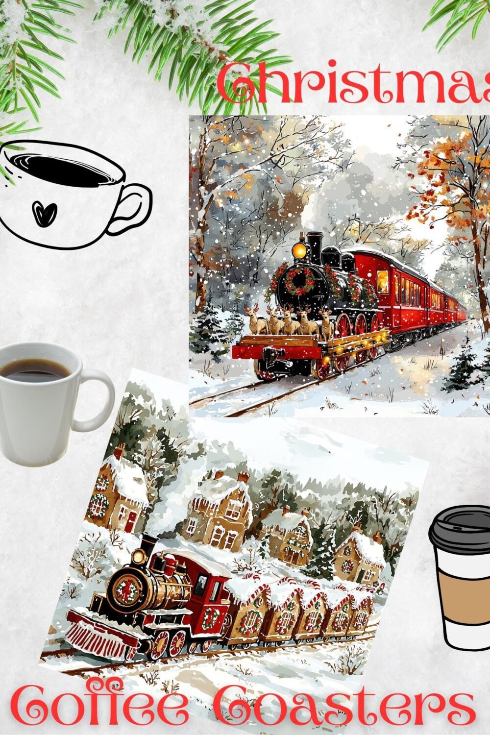 Vintage Christmas Train Coasters: