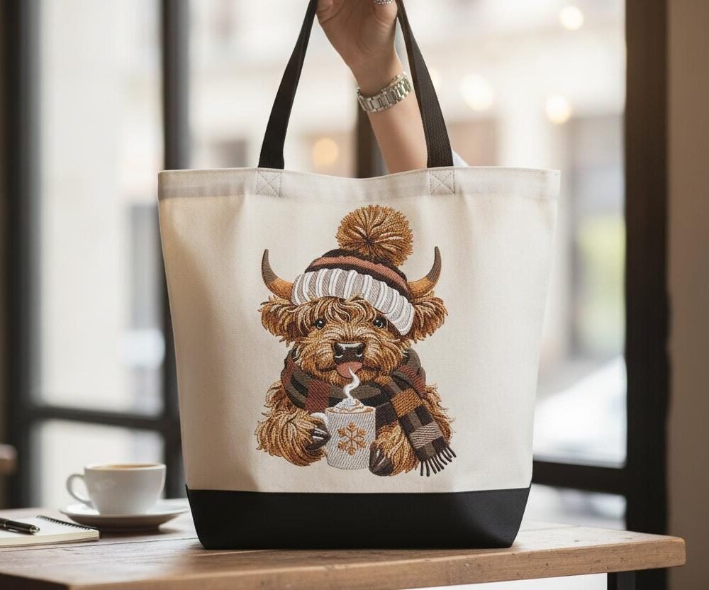 Highland Cow Tote Bag | Cute Tote | Cozy Animal Bag | Funny Cow Gift | Reusable Market Tote