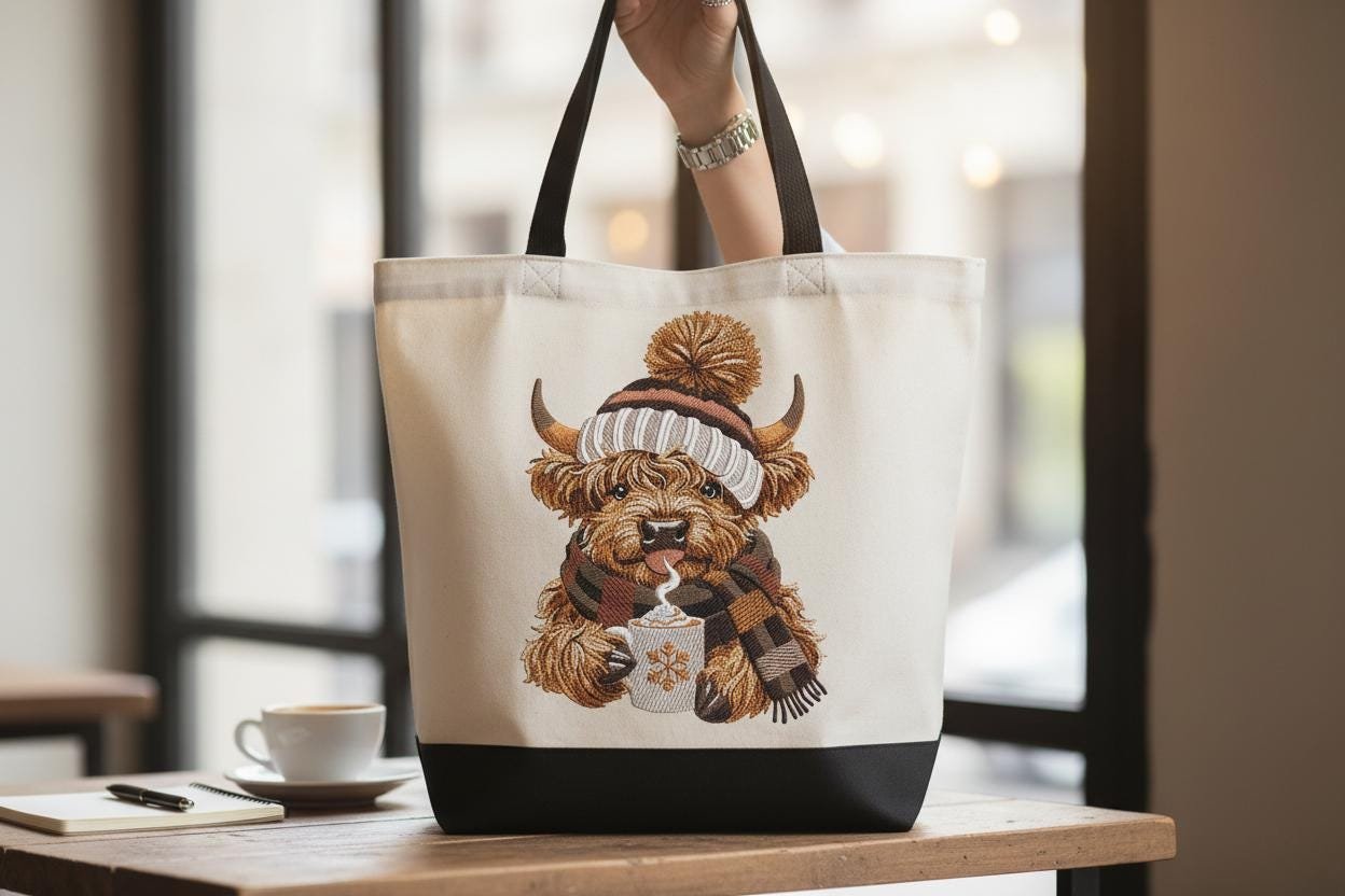 Highland Cow Tote Bag | Cute Tote | Cozy Animal Bag | Funny Cow Gift | Reusable Market Tote