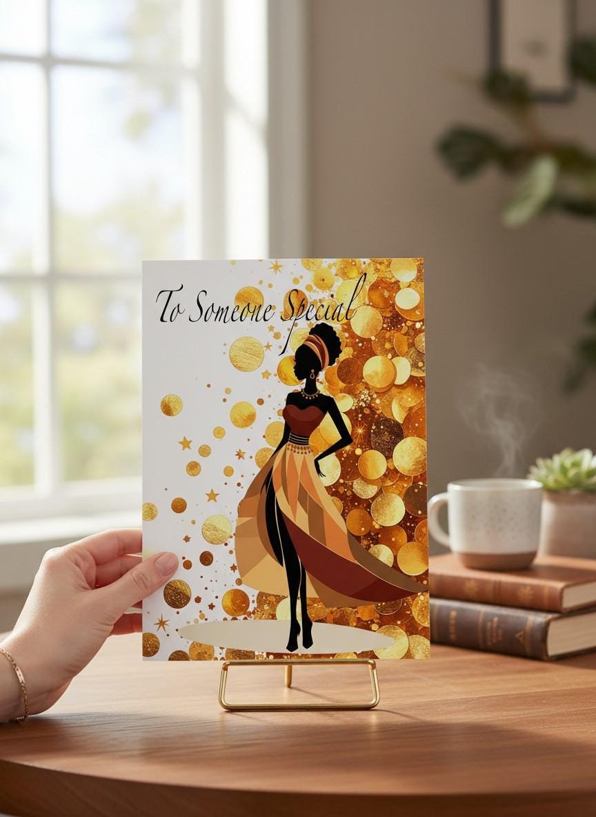 Elegant Silhouette Card, African American Art Birthday Greeting, Glamorous Celebration For Her - Image 3