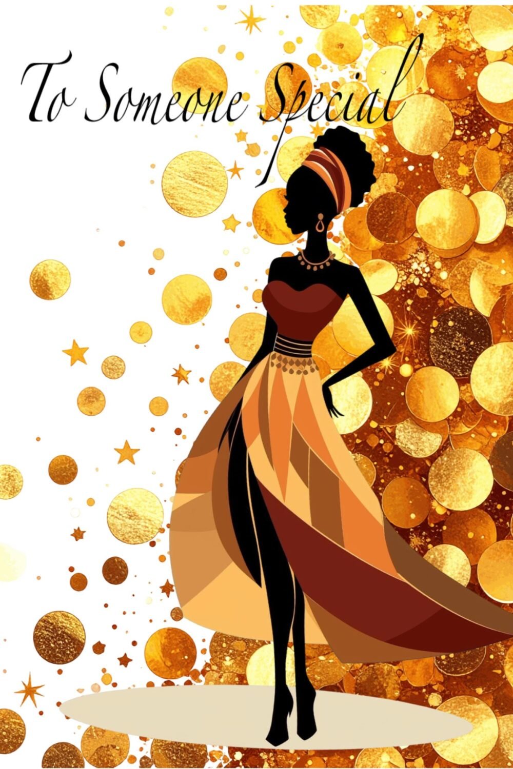 Elegant Silhouette Card, African American Art Birthday Greeting, Glamorous Celebration For Her