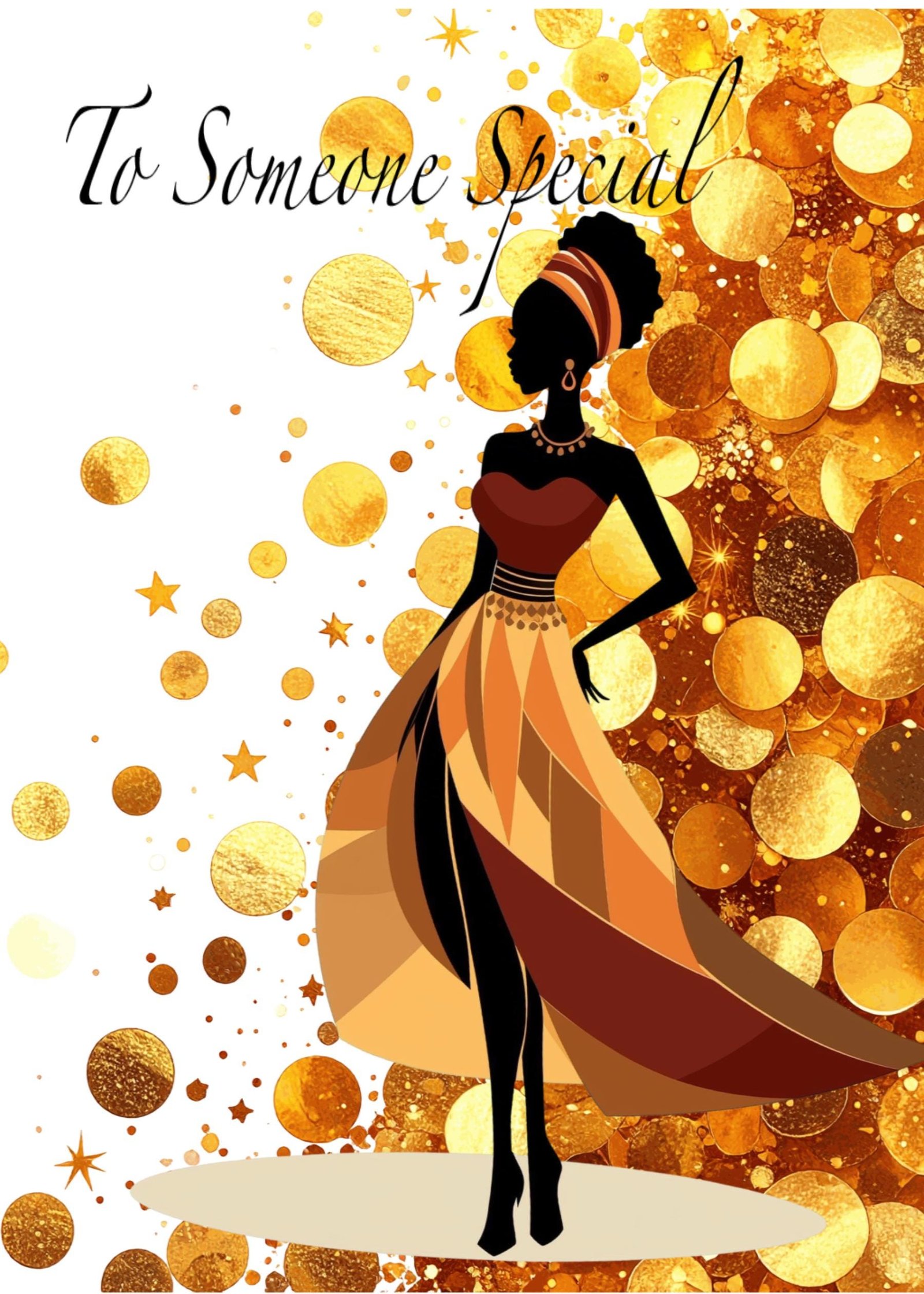 Elegant Silhouette Card, African American Art Birthday Greeting, Glamorous Celebration For Her
