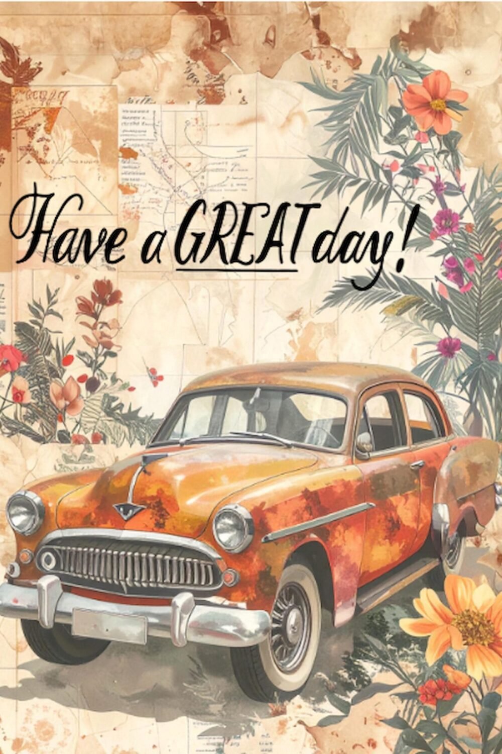 Artful Birthday Card for Him: Classic Car Design