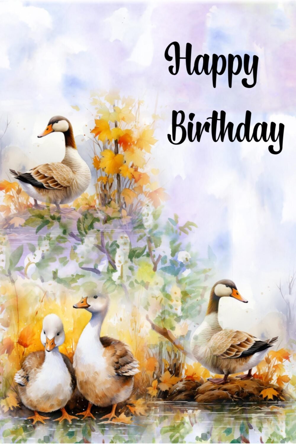 Watercolor Duck Birthday Card, Nature Lover Greeting, Bird Wildlife Art