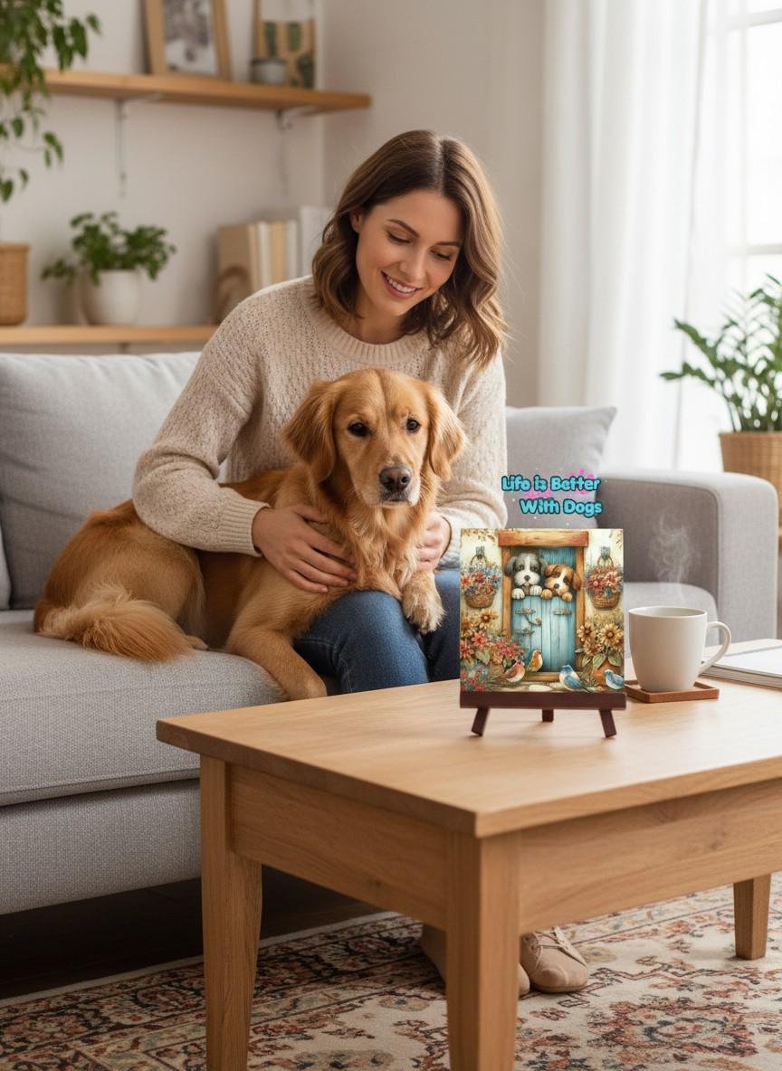 Two Dogs Floral Friendship Card, Thinking of You Greeting, Dog Lover Note - Image 3
