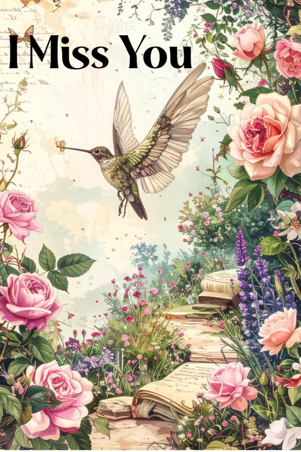I Miss You Greeting Card | Floral Hummingbird Art Card by FSG Designs