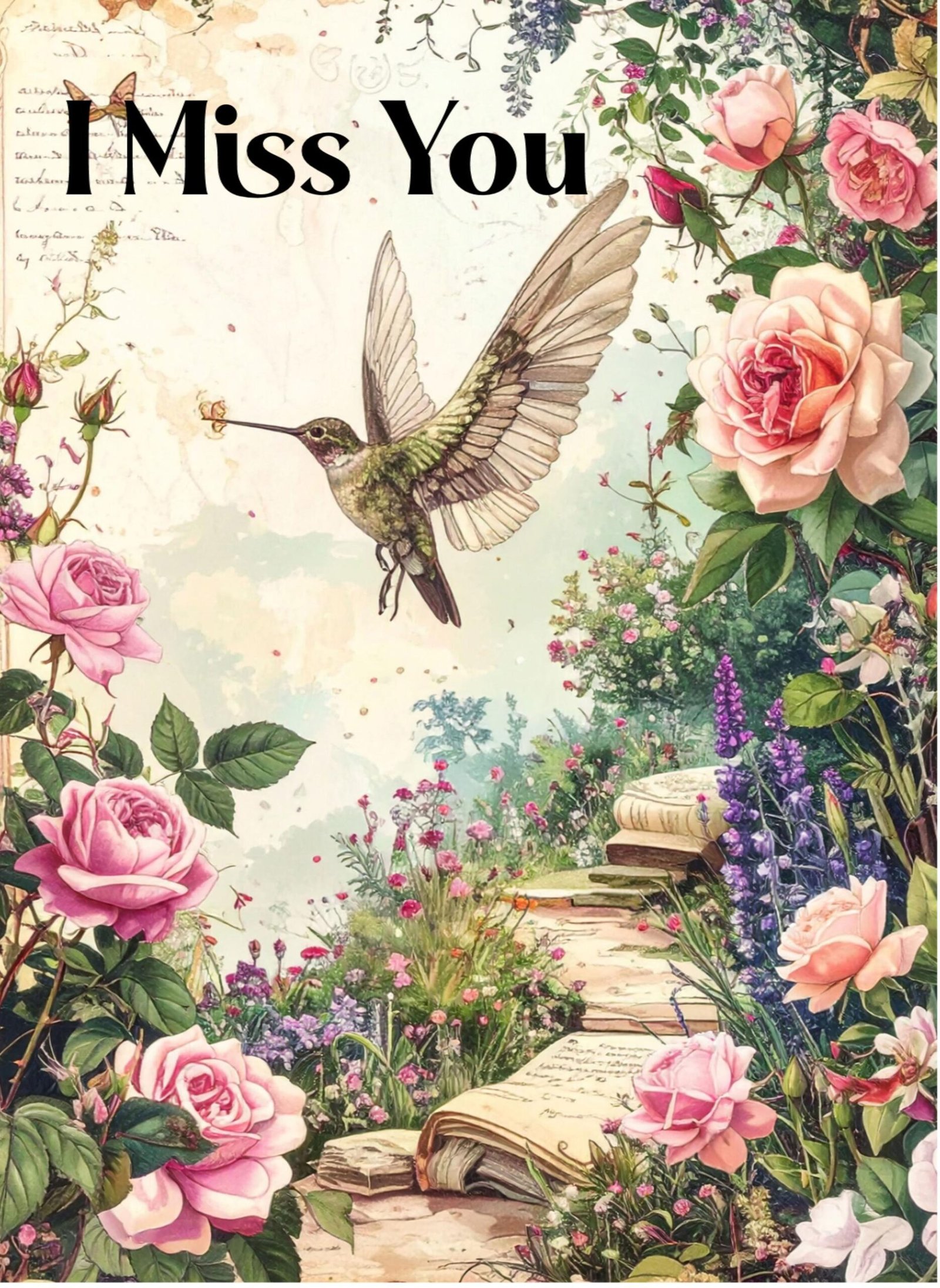I Miss You Greeting Card | Floral Hummingbird Art Card by FSG Designs