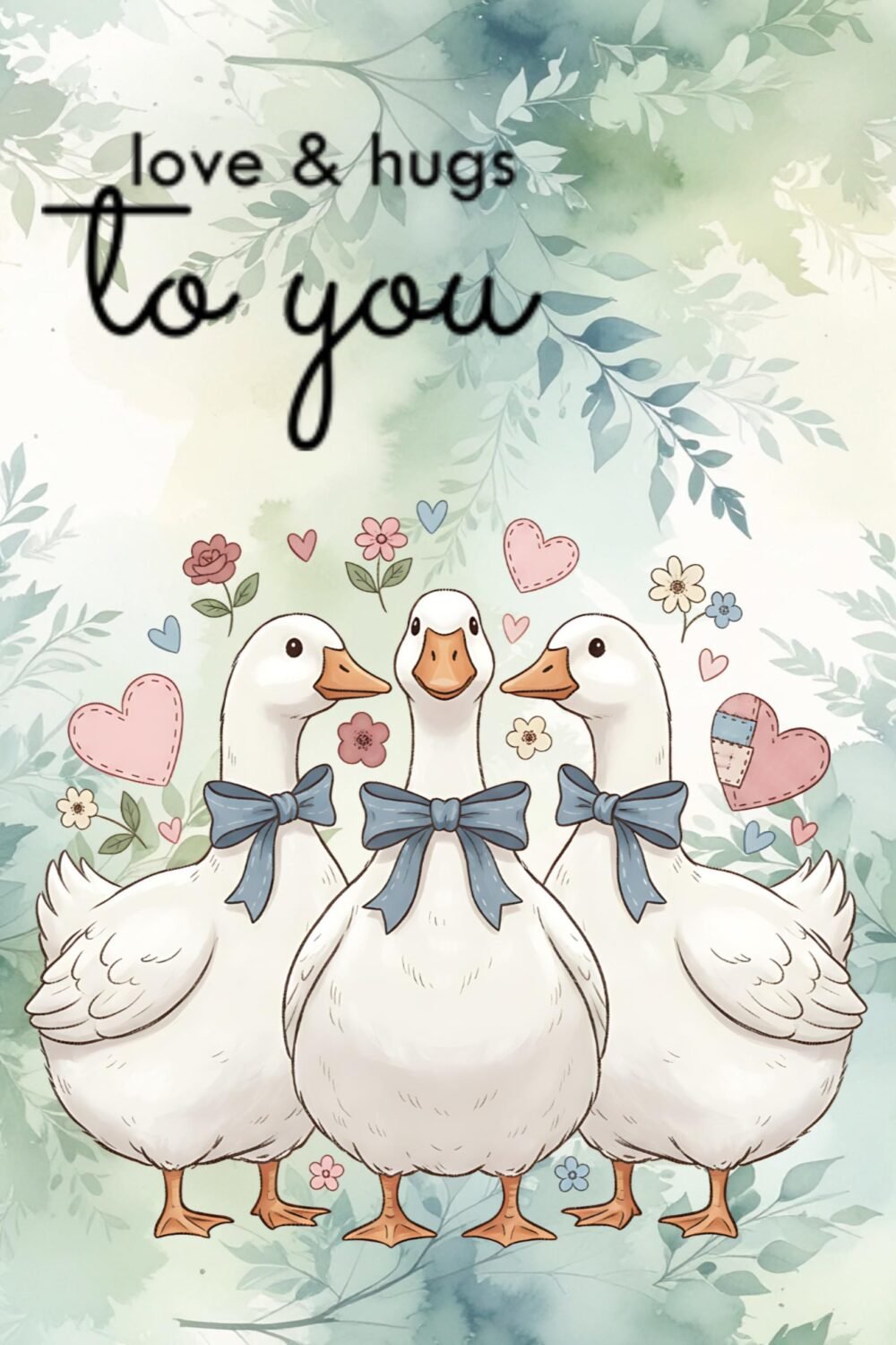 Three Ducks Greeting Card | Love and Hugs Friendship Card (5x7)