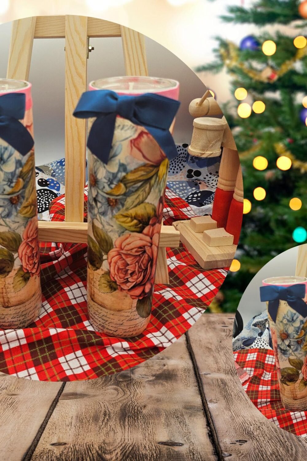 Floral Decoupage Candle Set: Vintage Rose Glass Jar Candles