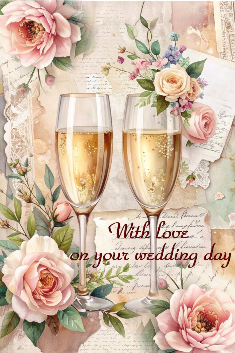 Elegant Floral Wedding Card, Romantic Couple Congratulations, Bride Groom Gift