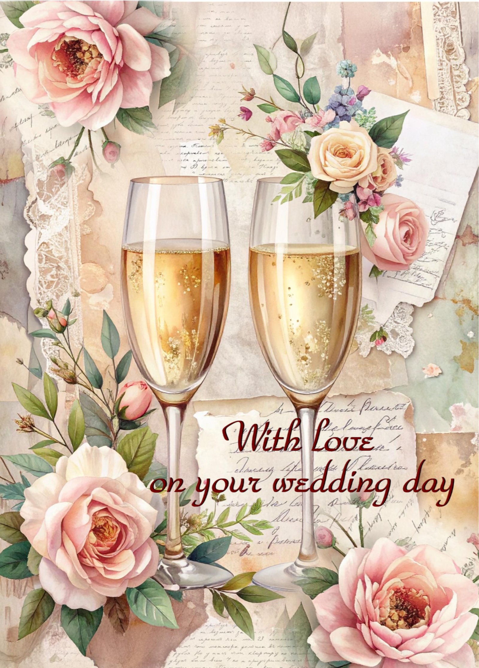 Elegant Floral Wedding Card, Romantic Couple Congratulations, Bride Groom Gift